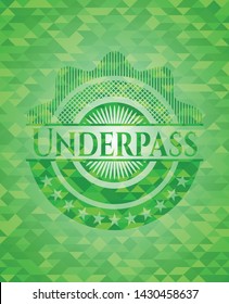 Underpass green emblem with triangle mosaic background. Vector Illustration. Detailed.