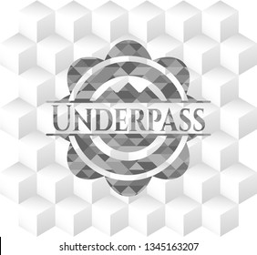 Underpass realistic grey emblem with geometric cube white background