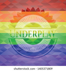 Underplay emblem on mosaic background with the colors of the LGBT flag