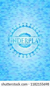 Underplay realistic light blue emblem. Mosaic background