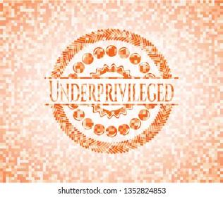 Underprivileged abstract emblem, orange mosaic background