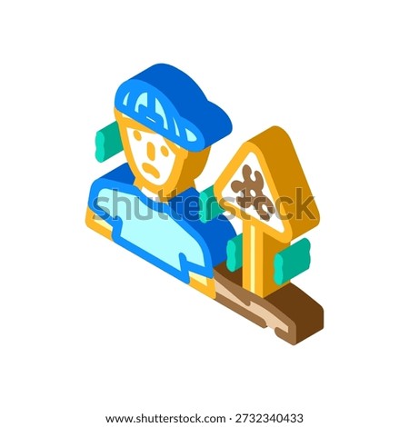 Underprivileged child standing by a road sign with a dirt or mud symbol, illustrating concepts of poverty, homelessness, and societal challenges faced by young people
