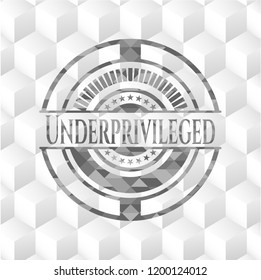 Underprivileged realistic grey emblem with cube white background