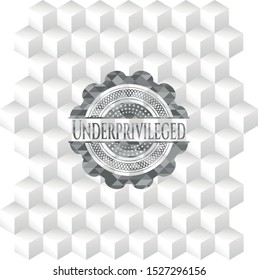 Underprivileged retro style grey emblem with geometric cube white background