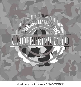 Underprivileged written on a grey camouflage texture