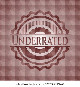 Underrated red emblem with geometric pattern background. Seamless.