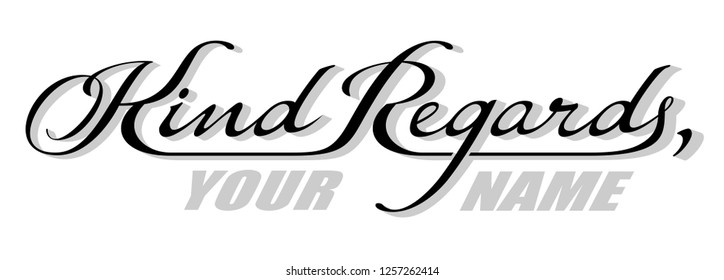 Underscore handwritten text Kind Regards with shadow. Hand drawn calligraphy lettering with copy space