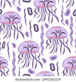 Undersea animals seamless pattern flat design