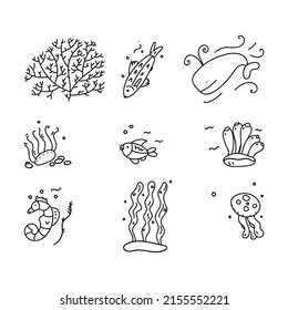 conjunto de ilustraciones vectoriales de los animales submarinos
