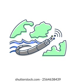 Undersea internet cable that connects two landmasses. symbolizing global connectivity, it highlights the importance of facilitating international communications and data transfer.