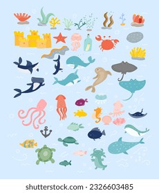 undersea life,set of animals, vector illustrations