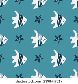 Undersea pattern with creative and colorful fishes. Creative undersea childish texture. 
