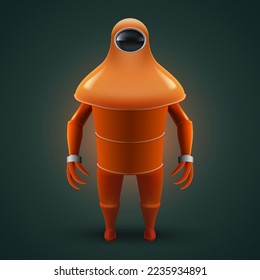 Undersea Robotic Technology. Underwater Robot Isolated Icon. Tough Yellow Bot Mascot Character Illustration on Dark Backdrop
