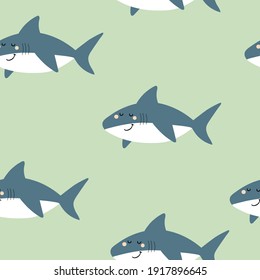 undersea seamless pattern with cartoon sharks. Colorful vector flat for kids. hand drawing. baby design for fabric, print, wrapper, textile