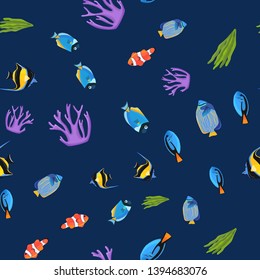 Undersea seamless pattern. Fish underwater with bubbles. Kids background. Pattern of fish for textile fabric or book covers, wallpapers, design, graphic art, wrapping