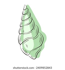 Undersea shell in line art style. Tropical summer seashell underwater icon. Marine symbol concept. Vector illustration isolated on a white background.