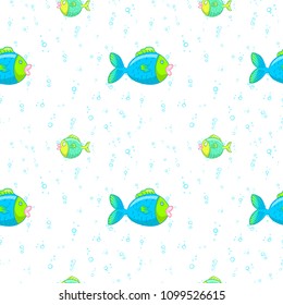 Undersea world. Bright and colorful seamless pattern of sea fauna. Cartoon ocean creatures. 