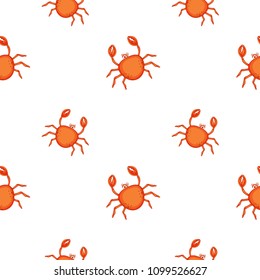 Undersea world. Bright and colorful seamless pattern of sea fauna. Cartoon orange crab.