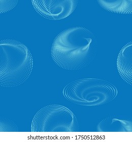 Mundo submarino. Patrón de espiral vectorial o textura sin fisuras de semitono con puntos. Fondos de punto rígido con círculos blancos establecidos