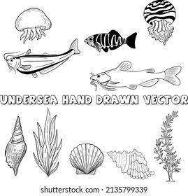 Mundo submarino, vector dibujado a mano