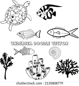 Mundo submarino, conjunto de vector dibujado a mano