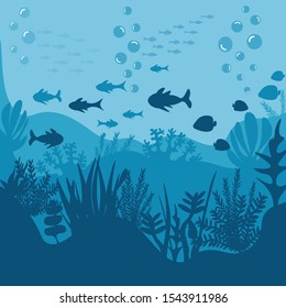 Undersea world icon. Flat undersea world vector icon for web design isolated on blue background