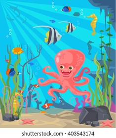 Undersea world. Vector flat cartoon illustration