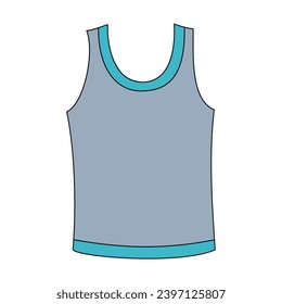 Undershirt drawing. Baby sleeveless tank top technical sketch. Undershirt gray with turquoise details. Vector cartoon illustration.