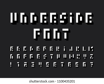 Underside font. Vector alphabet letters and numbers. Typeface design. 