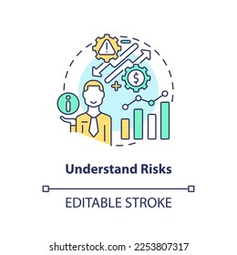 Understand risks concept icon. Market analyzing. Investment expectation abstract idea thin line illustration. Isolated outline drawing. Editable stroke. Arial, Myriad Pro-Bold fonts used