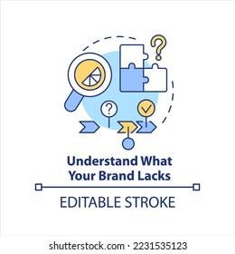 Understand your brand lacks concept icon. Define business weaknesses. Find solution abstract idea thin line illustration. Isolated outline drawing. Editable stroke. Arial, Myriad Pro-Bold fonts used