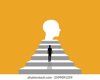 Understand yourself, Mindset, Businessman walks up stairs to head
