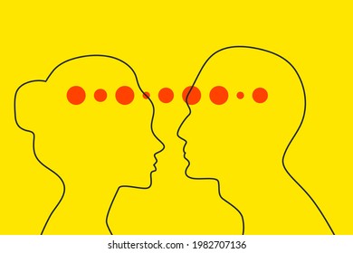 Understanding between  man and woman. Two line silhouette. Boyfriend and girlfriend poster. Empathy and family therapy illustration