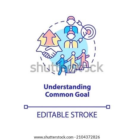 Understanding common goals concept icon. Teamwork strategy abstract idea thin line illustration. Isolated outline drawing. Editable stroke. Roboto-Medium, Myriad Pro-Bold fonts used