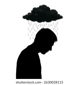 Understanding depression sad man silhouette with rain cloud mental health awareness illustration art concept