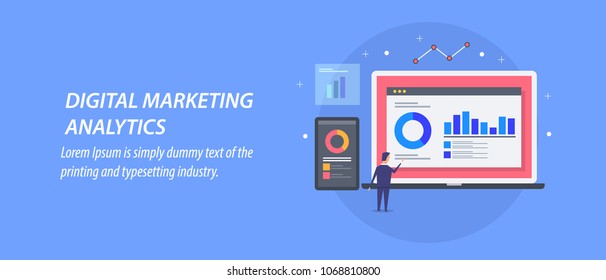 Understanding digital marketing analytics, marketing report and research, traffic performance monitoring flat vector illustration