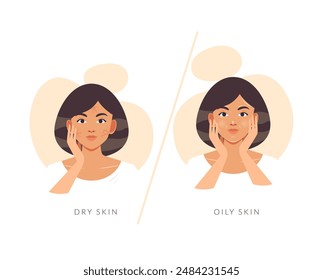 Understanding Dry Skin Vs Oily Skin - Stock Illustration as EPS 10 File