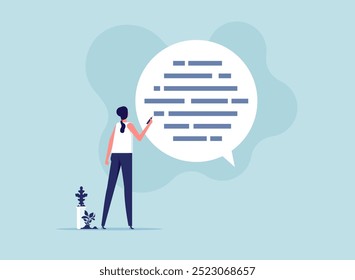 Understanding or effective handwriting manuscript concept, written communication, writing email skill to success, communicate with text or message, businesswoman writing message on speech bubble