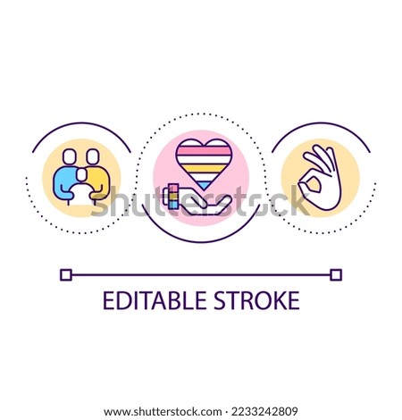 Understanding family members loop concept icon. Same gender parents. Raising child. LGBT community abstract idea thin line illustration. Isolated outline drawing. Editable stroke. Arial font used
