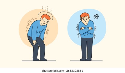 Compreendendo as flutuações da temperatura corporal humana experimentando calor extremo e calafrios ilustração
