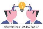 Understanding lead to success, agreement or think together to find solution to solve problem, insight or team communication concept, businessmen partner open their head to connect lightbulb jigsaw.

