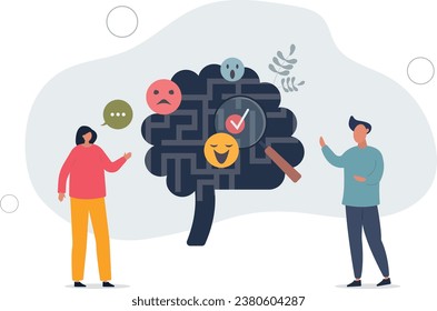 Understanding mental health and ability to read emotions.Psychologist therapy or session for depression, anxiety or mind problems solving.flat vector illustration