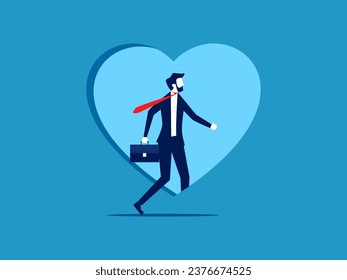 Understanding the mind. Businessman steps into the heart door 