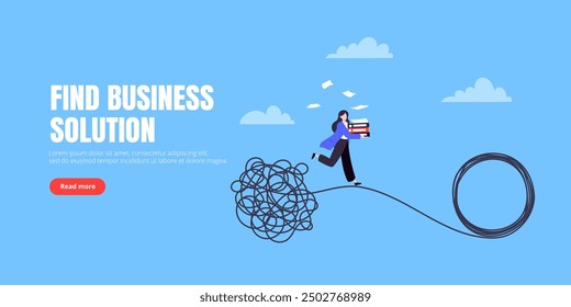 Understanding problem solution simplify challenge. Unravel business chaos process with tangle difficult problem mess business concept flat design vector illustration. Chaos to order, complex to simple