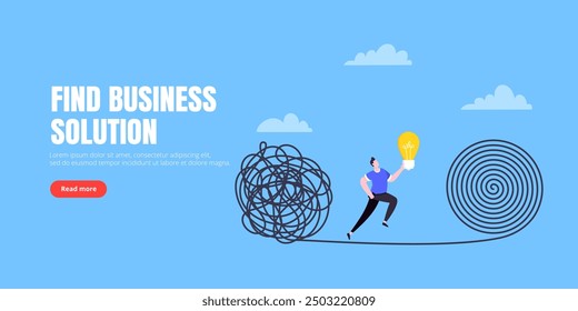 Understanding problem solution simplify challenge with idea. Unravel business chaos process with tangle difficult problem mess business concept flat design vector illustration. Chaos to order metaphor