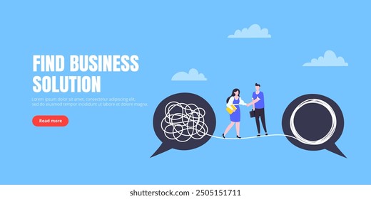 Understanding problem solution simplify challenge. Unravel business chaos process with tangle difficult problem mess business concept flat design vector illustration. Chaos to order, complex to simple