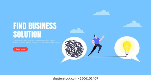 Understanding problem solution simplify challenge with idea. Unravel business chaos process with tangle difficult problem mess business concept flat design vector illustration. Chaos to order metaphor