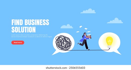 Understanding problem solution simplify challenge with idea. Unravel business chaos process with tangle difficult problem mess business concept flat design vector illustration. Chaos to order metaphor