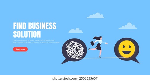 Understanding problem solution simplify challenge. Unravel business chaos process with tangle difficult problem mess business concept flat design vector illustration. Chaos to order, complex to simple