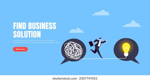 Understanding problem solution simplify challenge with idea. Unravel business chaos process with tangle difficult problem mess business concept flat design vector illustration. Chaos to order metaphor